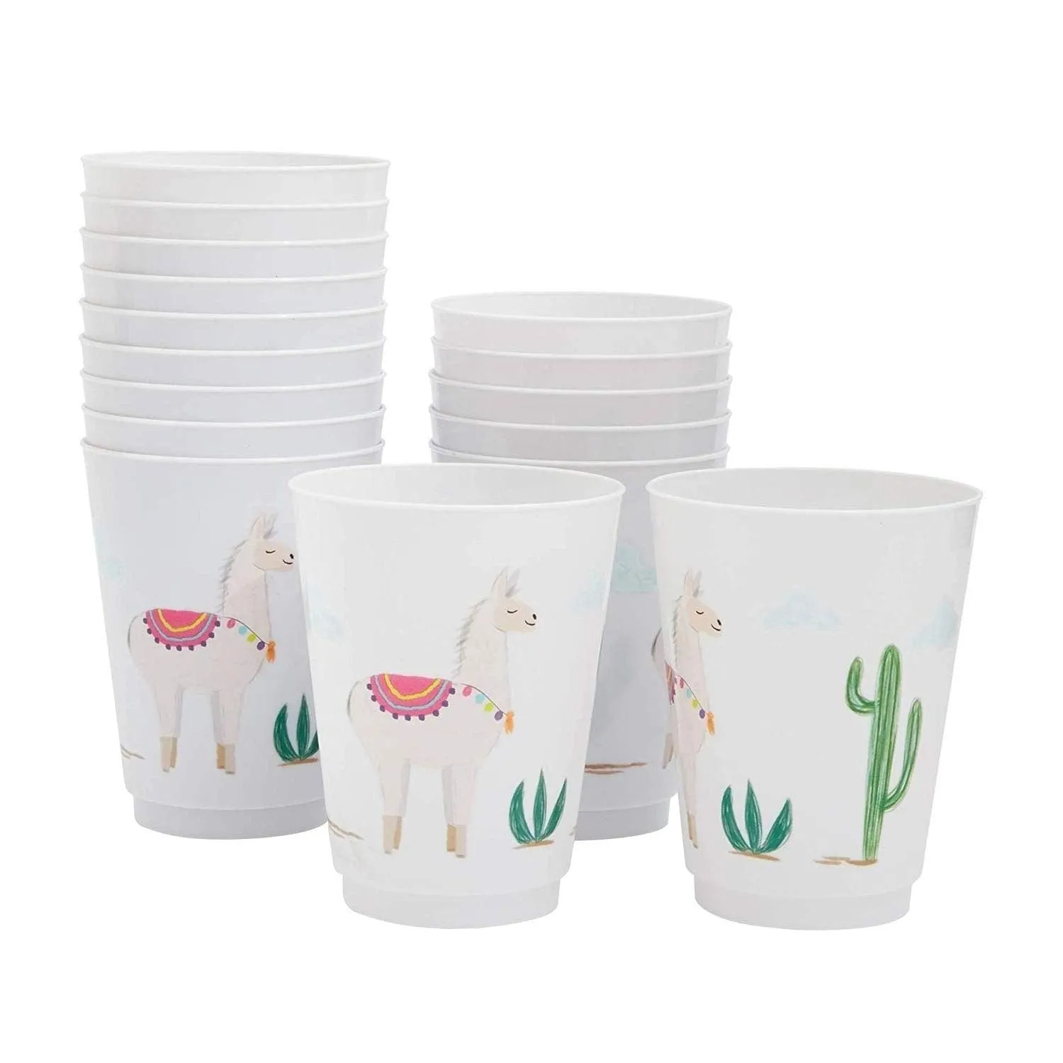 16-pack Reusable Party Cups Llama Cactus Plastic 9 Oz Cup For Kids