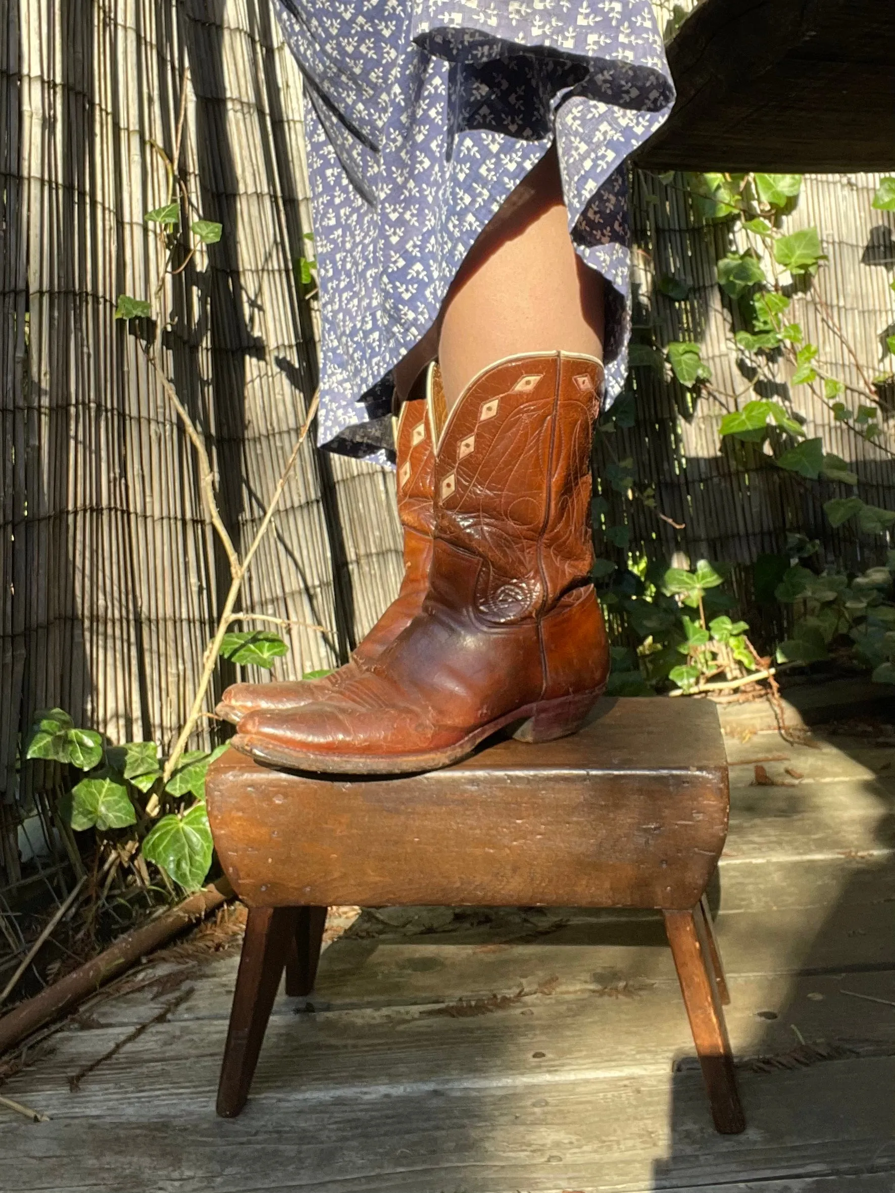 1940s Inlay Leather Pull Tab PeeWee Cowboy Boots