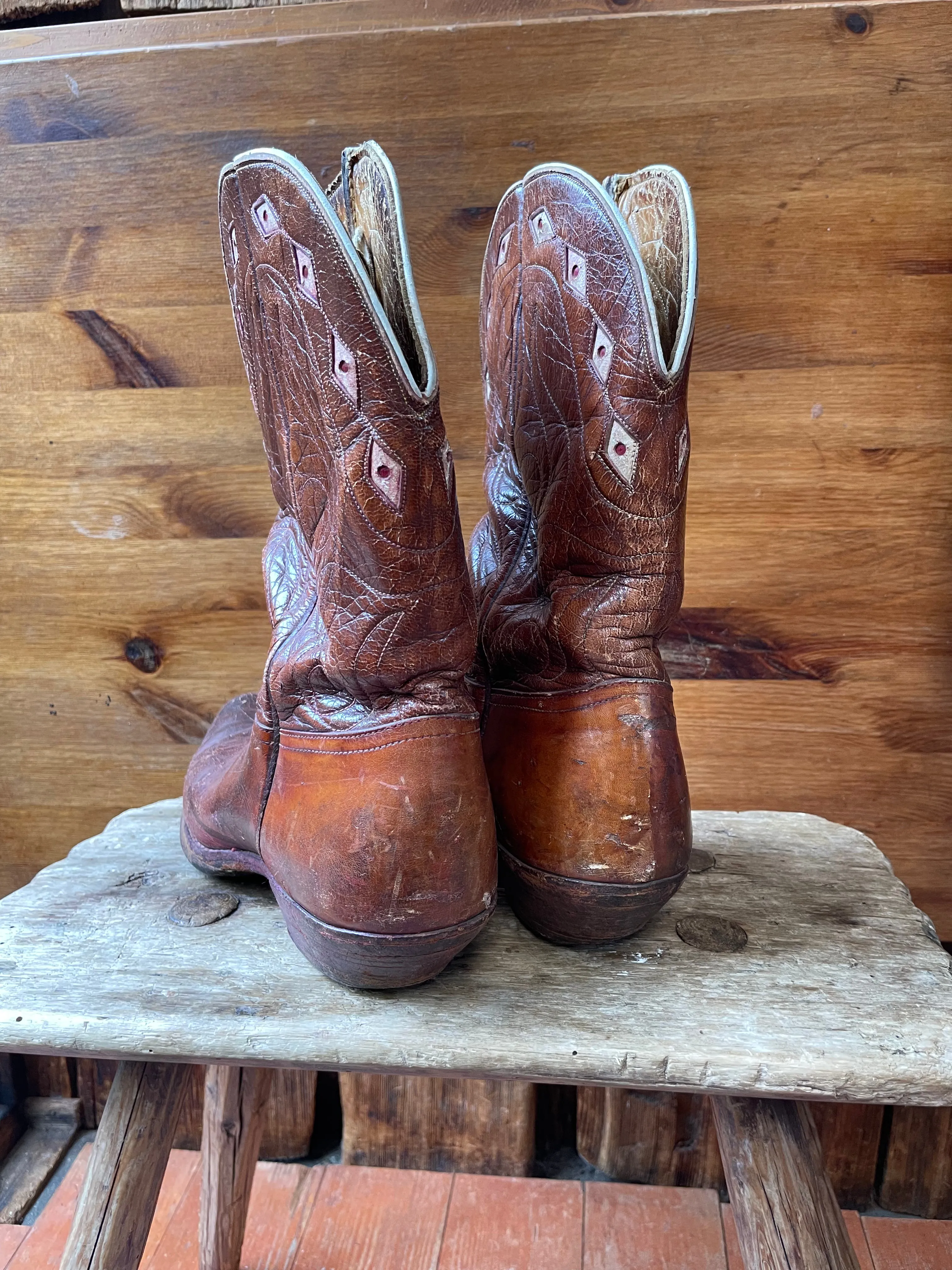 1940s Inlay Leather Pull Tab PeeWee Cowboy Boots