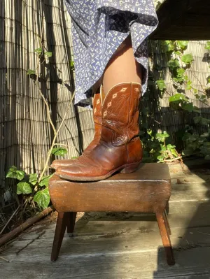 1940s Inlay Leather Pull Tab PeeWee Cowboy Boots
