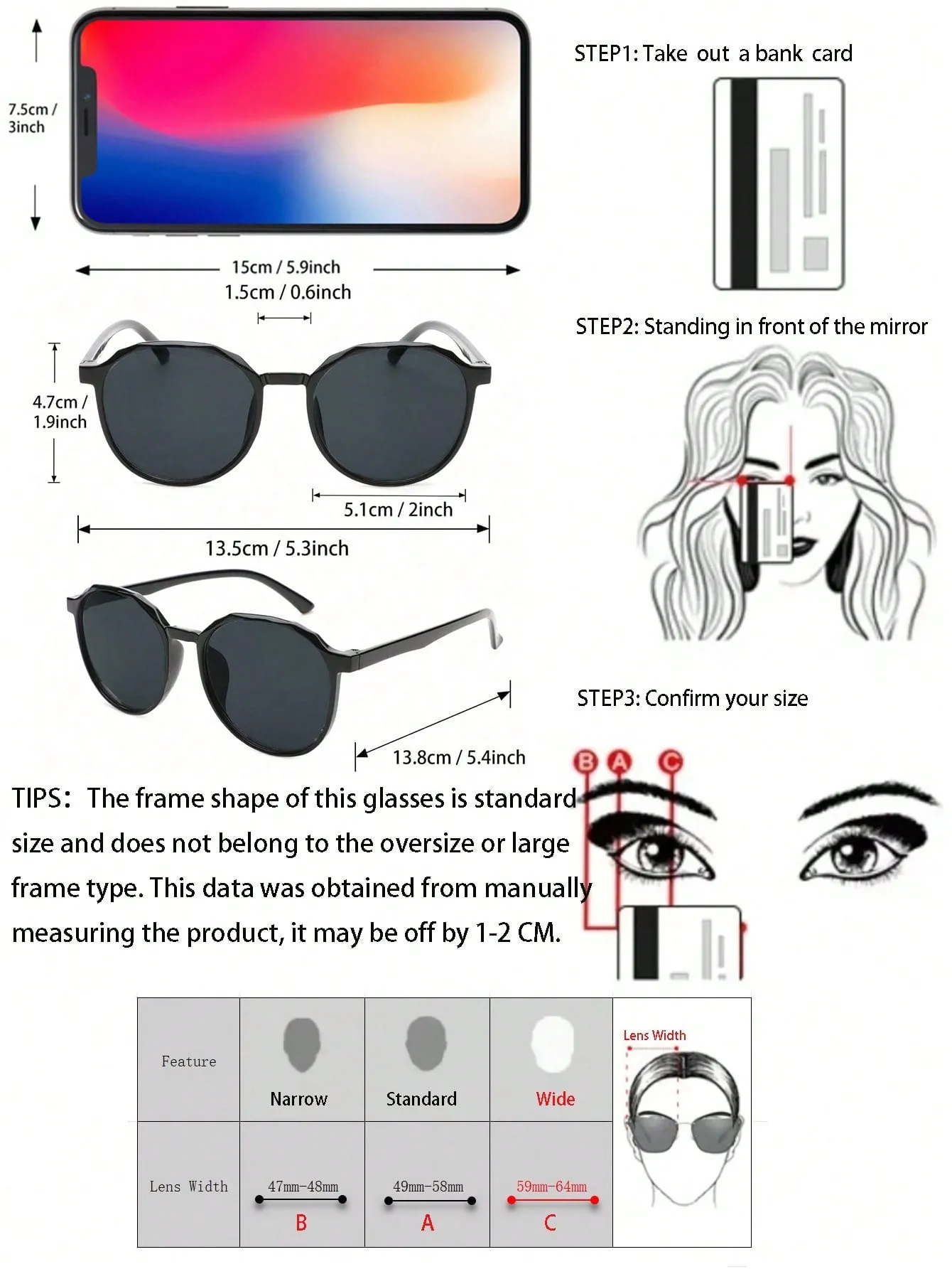 1pc Geometric Black Frame Sunglasses