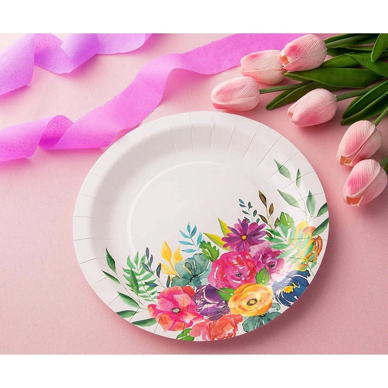 24 Set Disposable Dinnerware Vintage Floral for Birthday Wedding Party