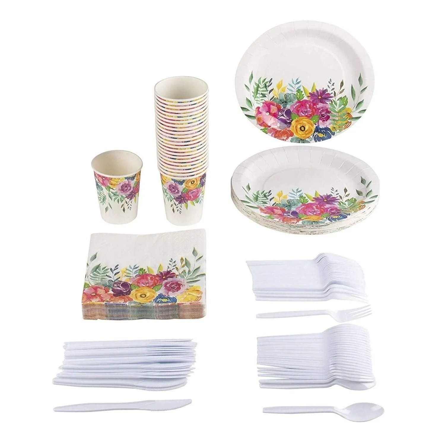 24 Set Disposable Dinnerware Vintage Floral for Birthday Wedding Party
