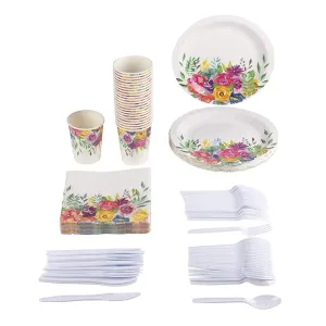 24 Set Disposable Dinnerware Vintage Floral for Birthday Wedding Party