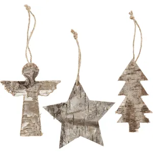 3 x Plywood Christmas Ornaments With String Hanging Decoration Crafts W: 8 cm