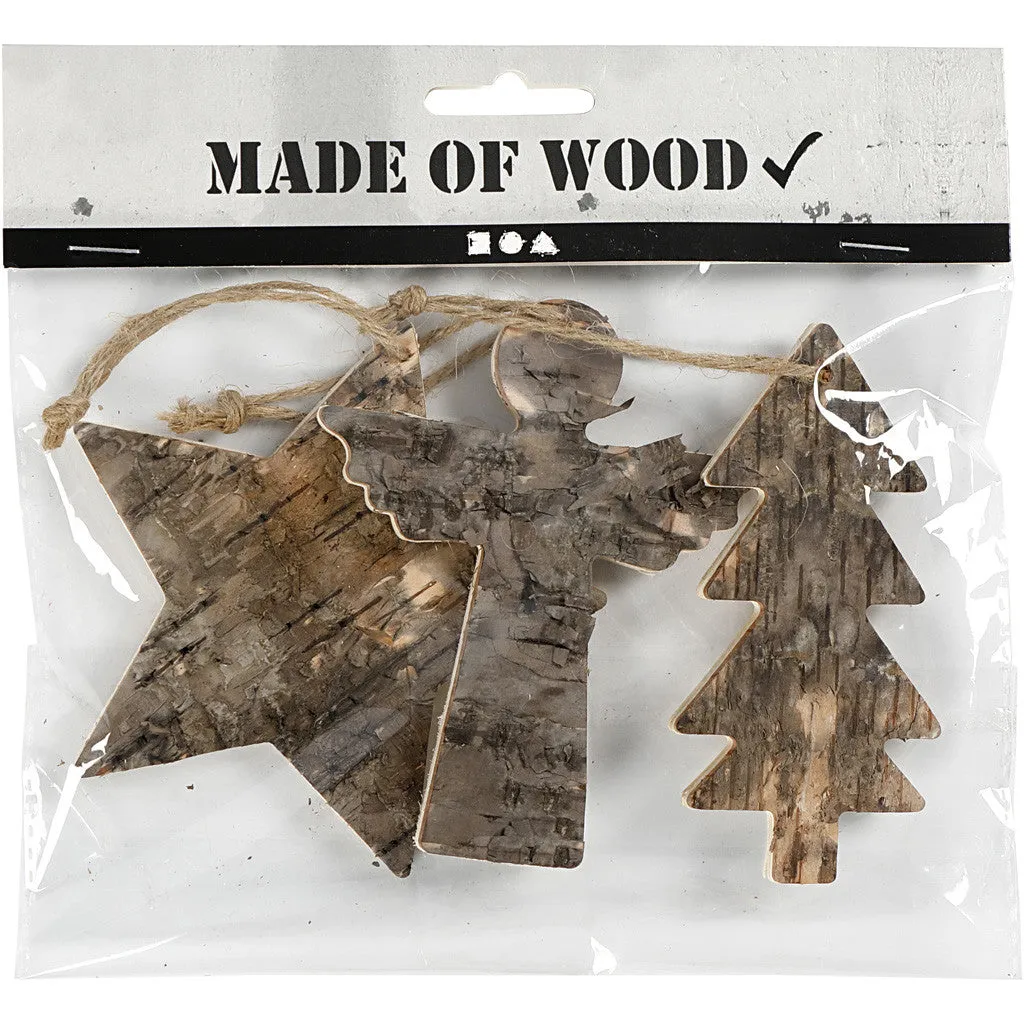 3 x Plywood Christmas Ornaments With String Hanging Decoration Crafts W: 8 cm