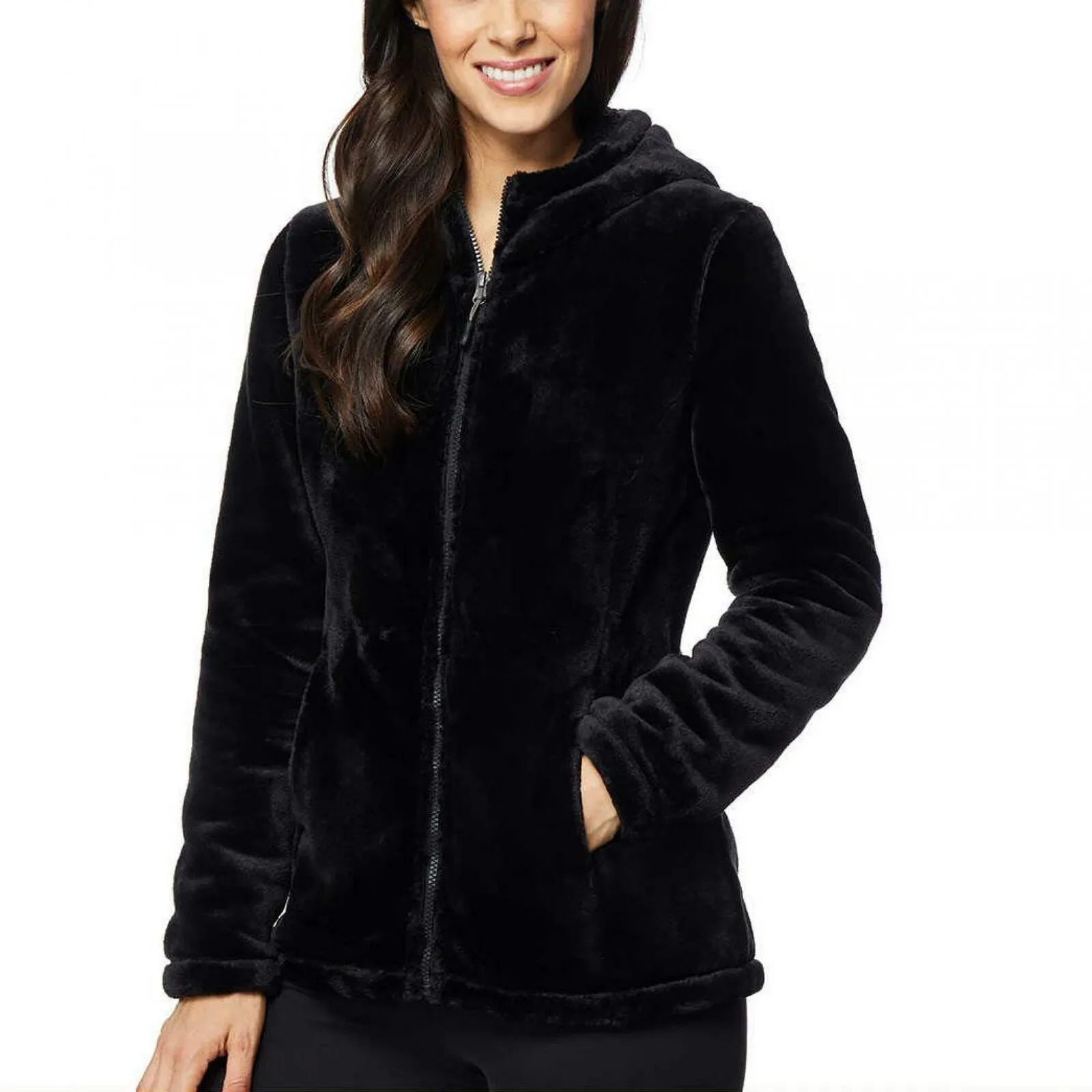 32 Degrees Heat Women's Hooded Plush Faux Fur Fleece Jacket