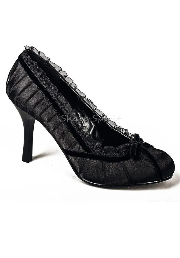 4 Heel Satin Pump With Velvet Bow.