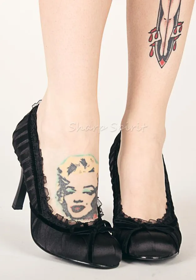 4 Heel Satin Pump With Velvet Bow.