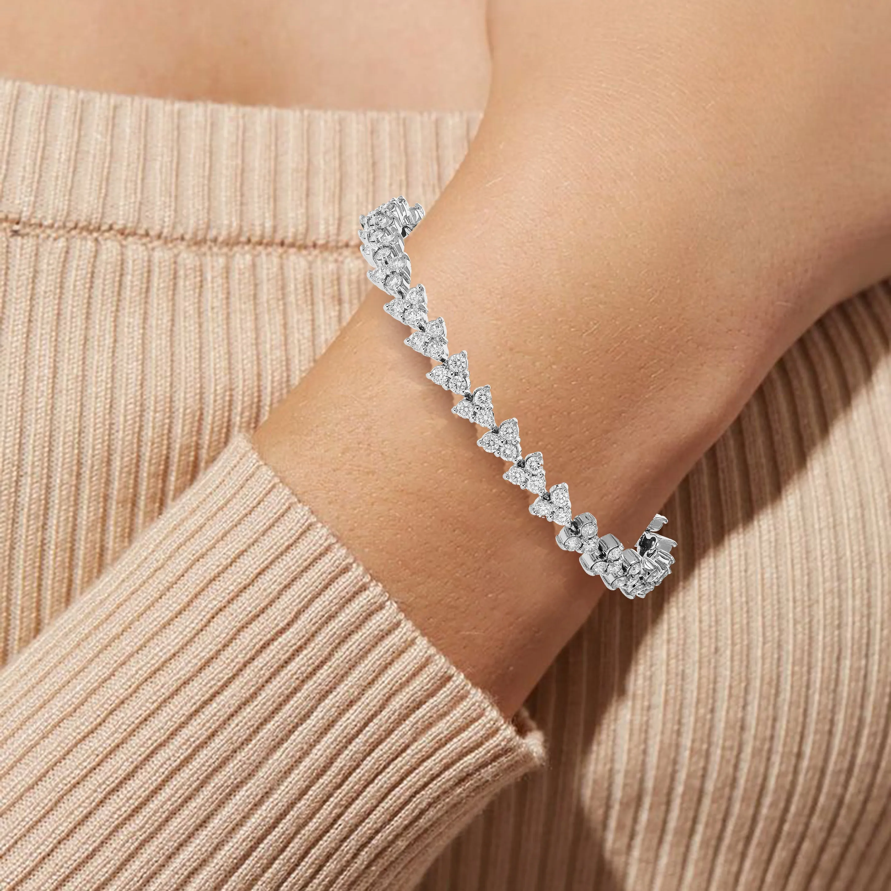5 cttw 3 Stone Link Diamond Tennis Bracelets in 14K White Gold