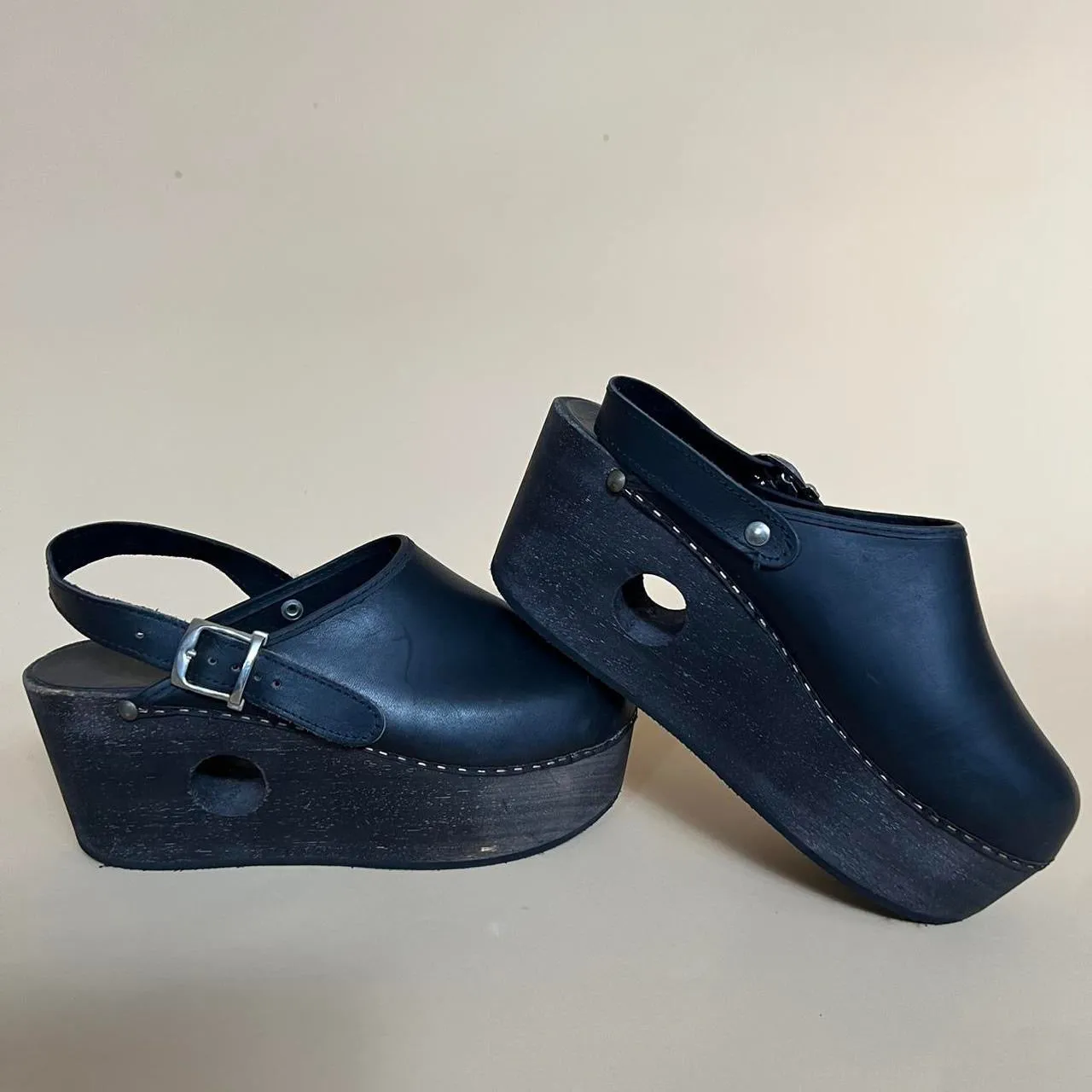 90’s Platform Wooden / Leather Clogs