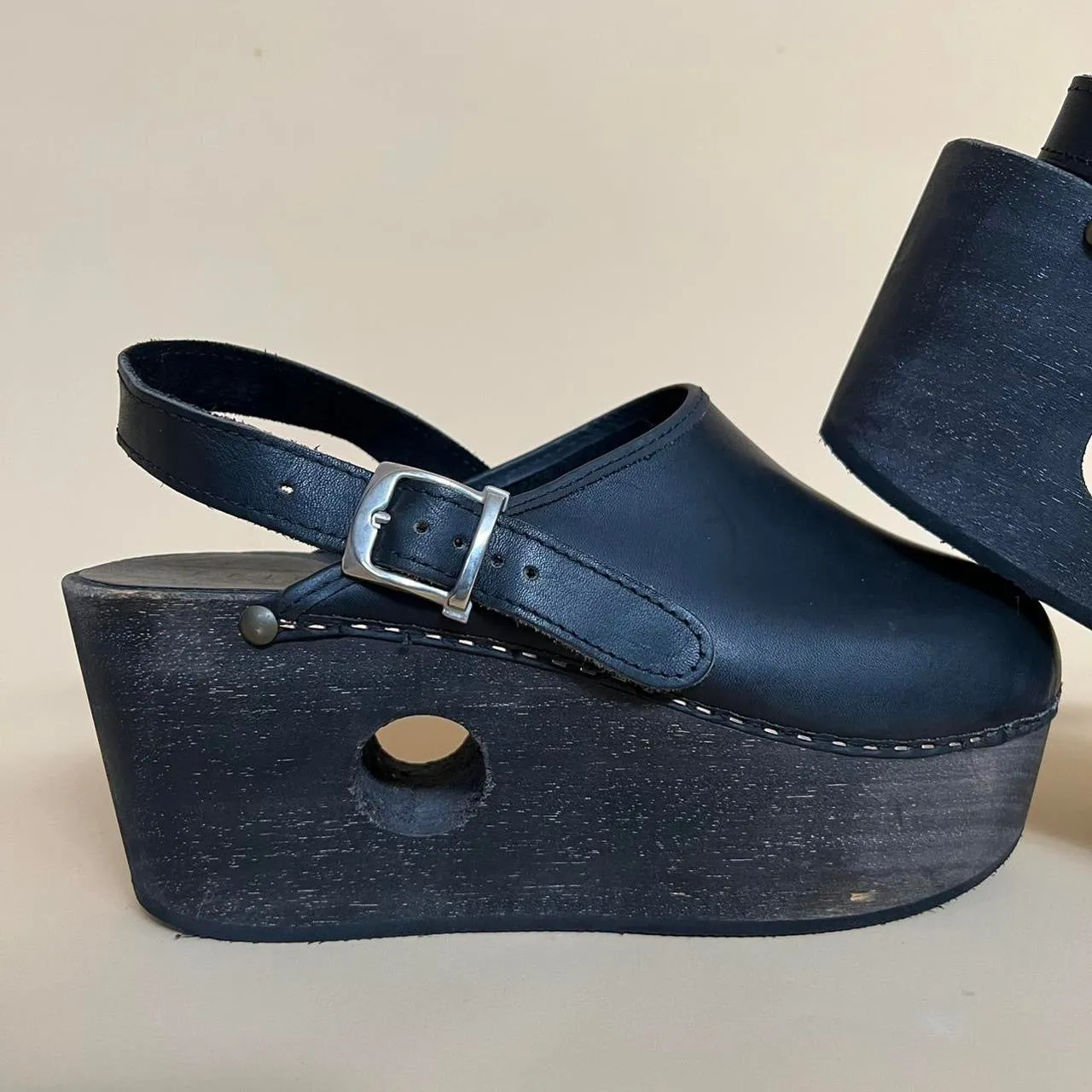 90’s Platform Wooden / Leather Clogs