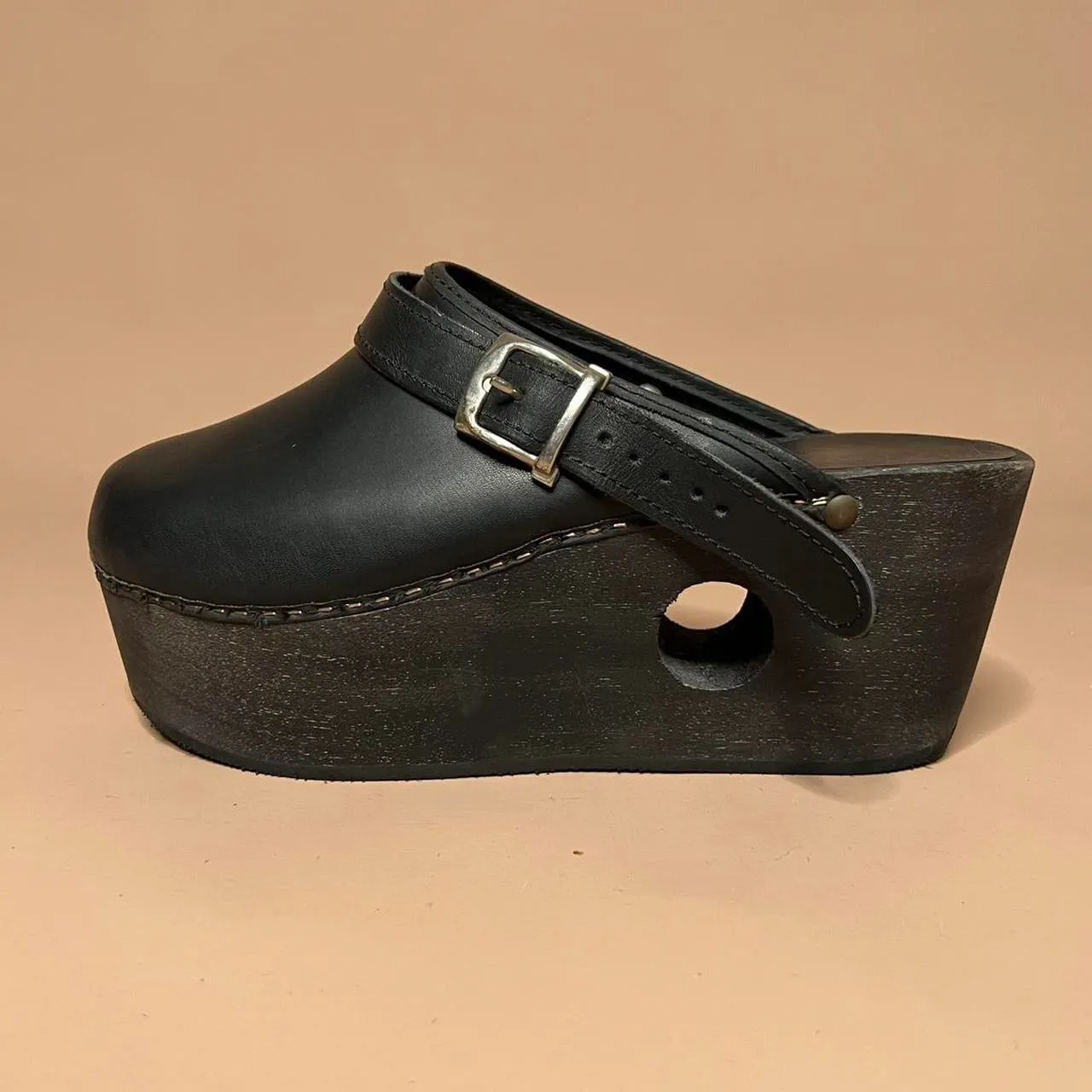 90’s Platform Wooden / Leather Clogs