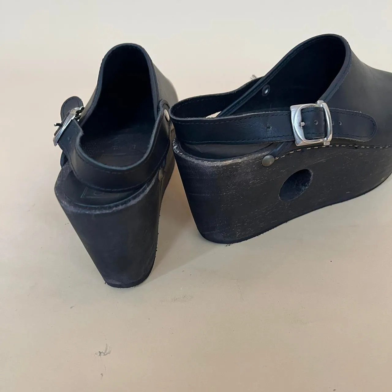 90’s Platform Wooden / Leather Clogs