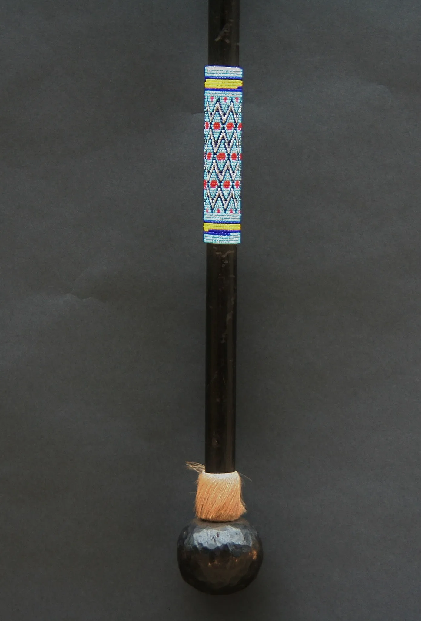 African Knobkiere War Hunting Club Hand-Carved Beads & Fur
