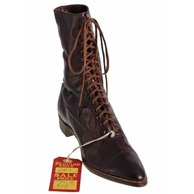 Antique Vintage Victorian Leather Boots Girls/Womens Dark Brown  1910 Sz 5  Buster Brown