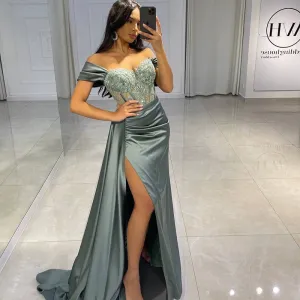 Appliques High Split Cocktail Gown