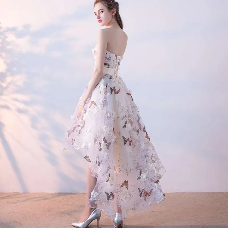 Beautiful Floral Tulle High Low Party Dress, Lovely Homecoming Dress