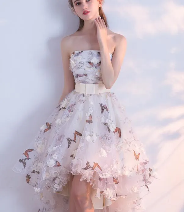Beautiful Floral Tulle High Low Party Dress, Lovely Homecoming Dress