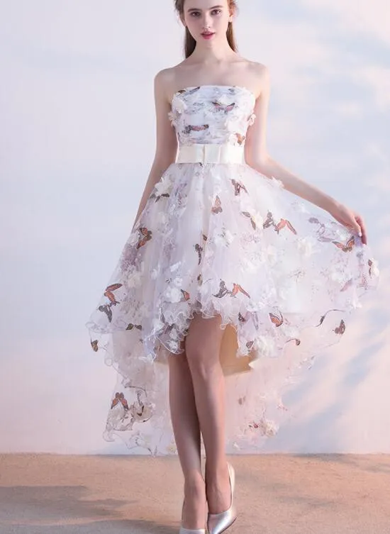 Beautiful Floral Tulle High Low Party Dress, Lovely Homecoming Dress
