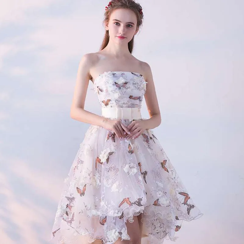Beautiful Floral Tulle High Low Party Dress, Lovely Homecoming Dress