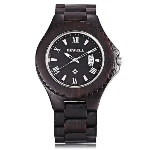 BEWELL Mens Wooden Watch with Calendar Display