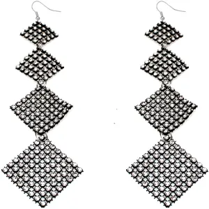 Black Clear Flat Rhinestone Extra Long Earrings