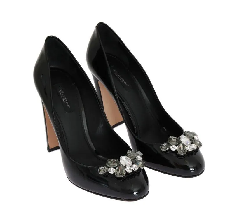 Black Crystal Leather Pumps