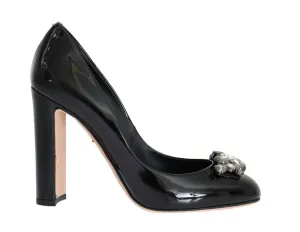Black Crystal Leather Pumps