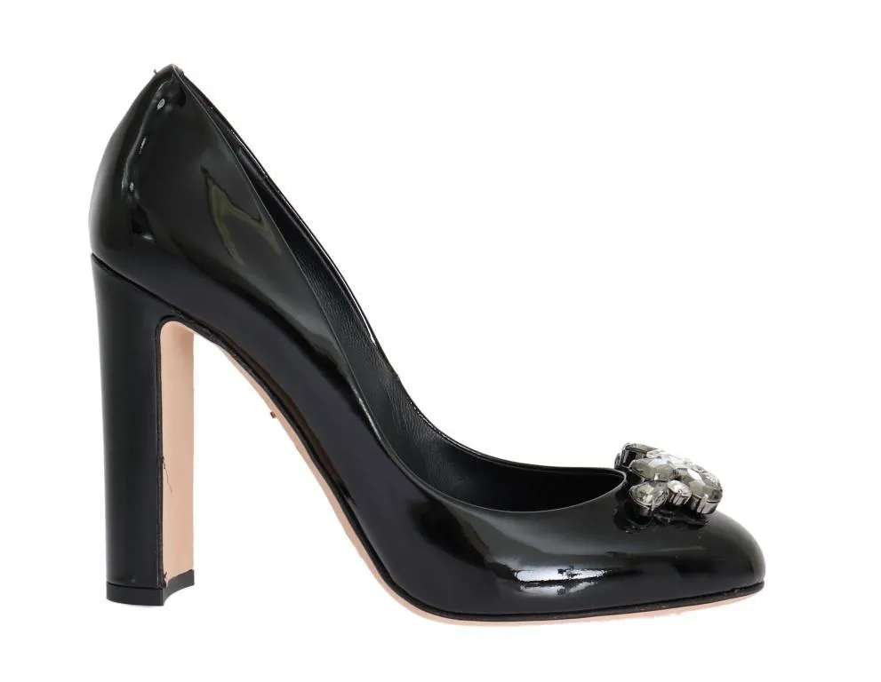 Black Crystal Leather Pumps