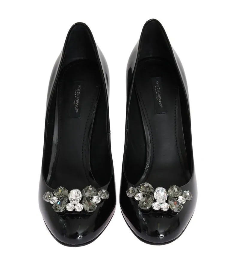 Black Crystal Leather Pumps