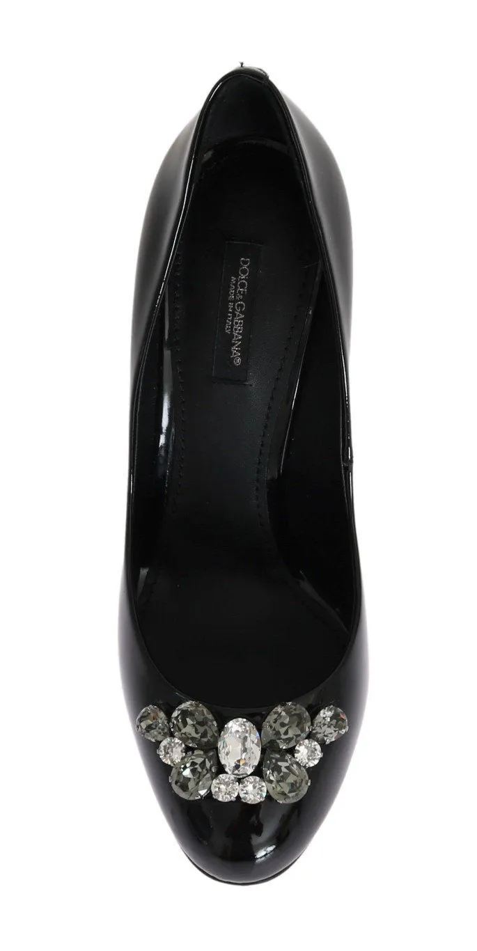 Black Crystal Leather Pumps