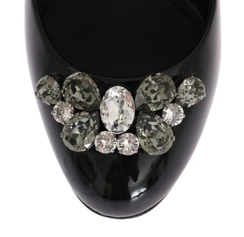 Black Crystal Leather Pumps