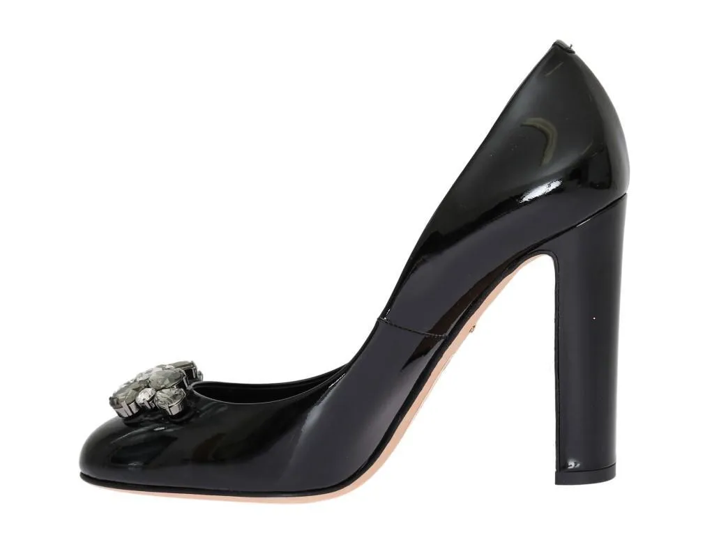 Black Crystal Leather Pumps