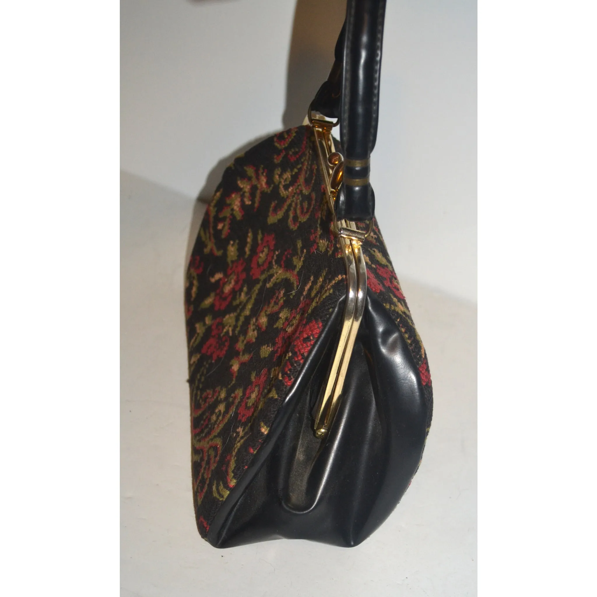 Black Floral Carpetbag Purse