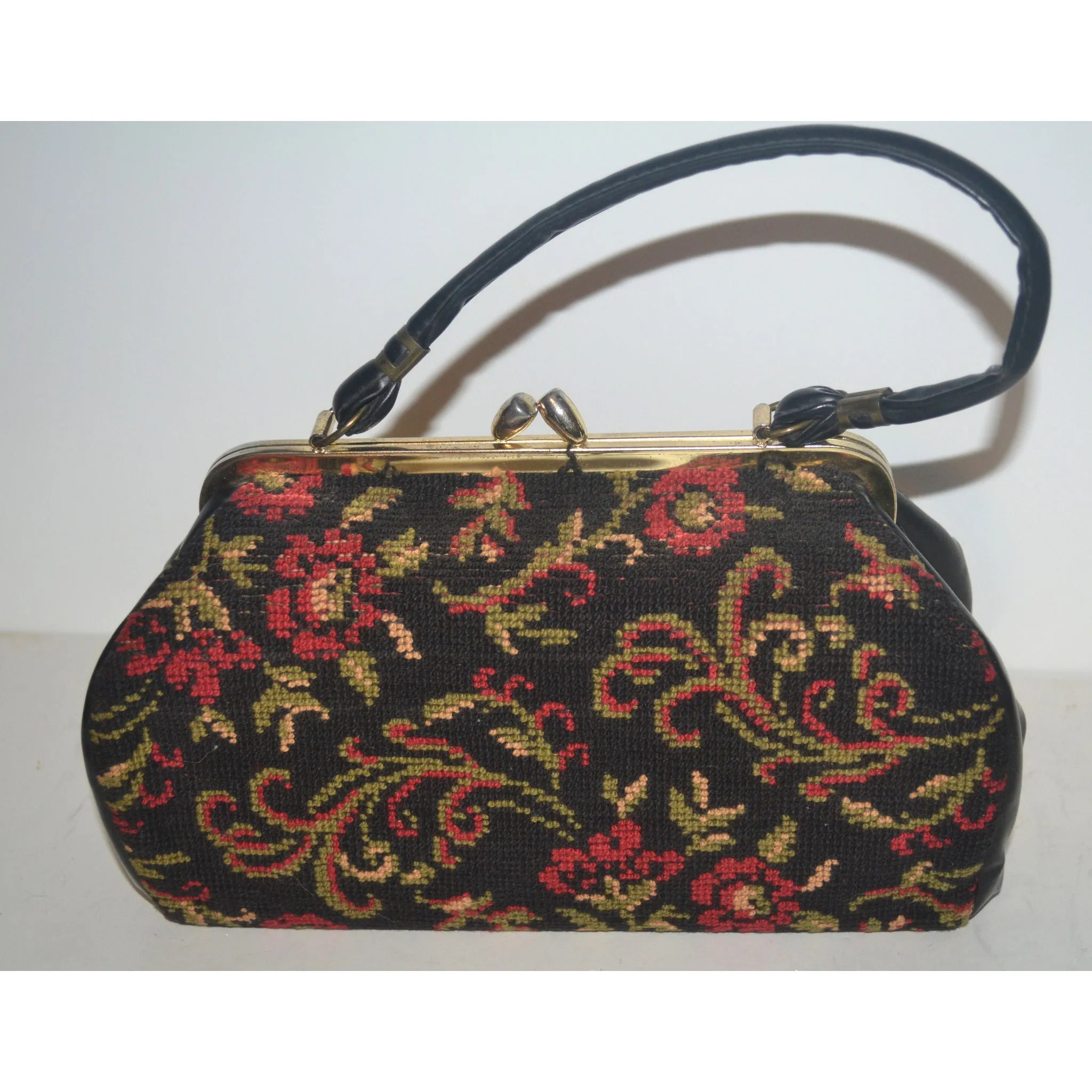 Black Floral Carpetbag Purse