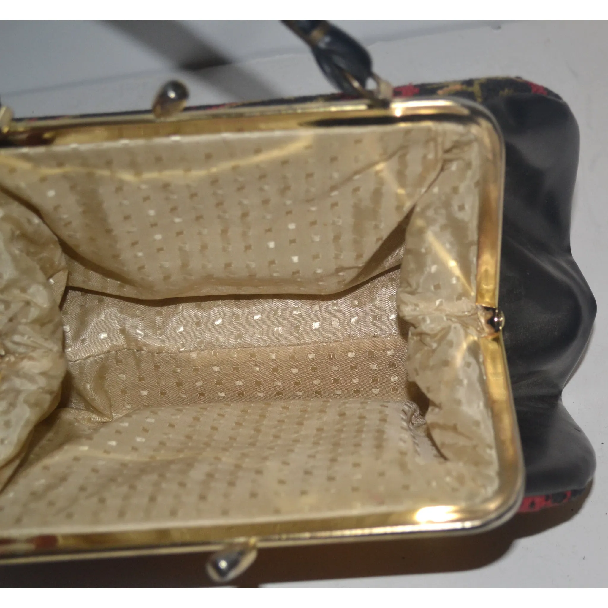 Black Floral Carpetbag Purse