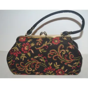 Black Floral Carpetbag Purse