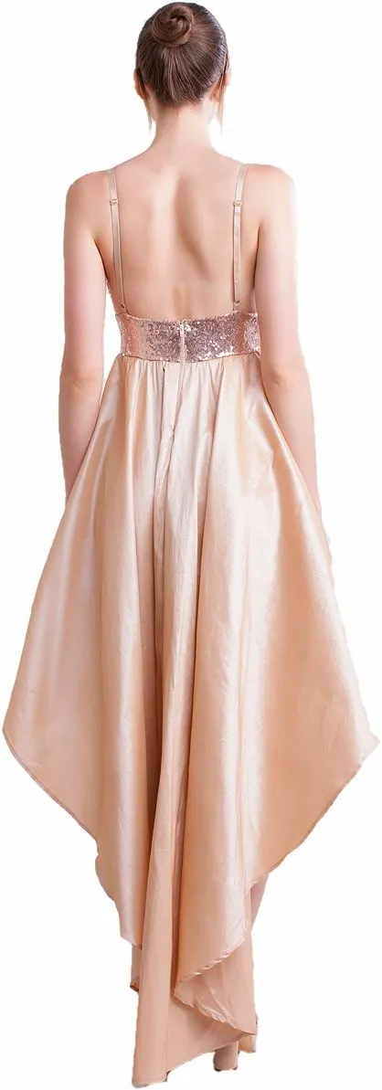 Black Formal Prom Dress Sleeveless High Low with Sequin Bodice