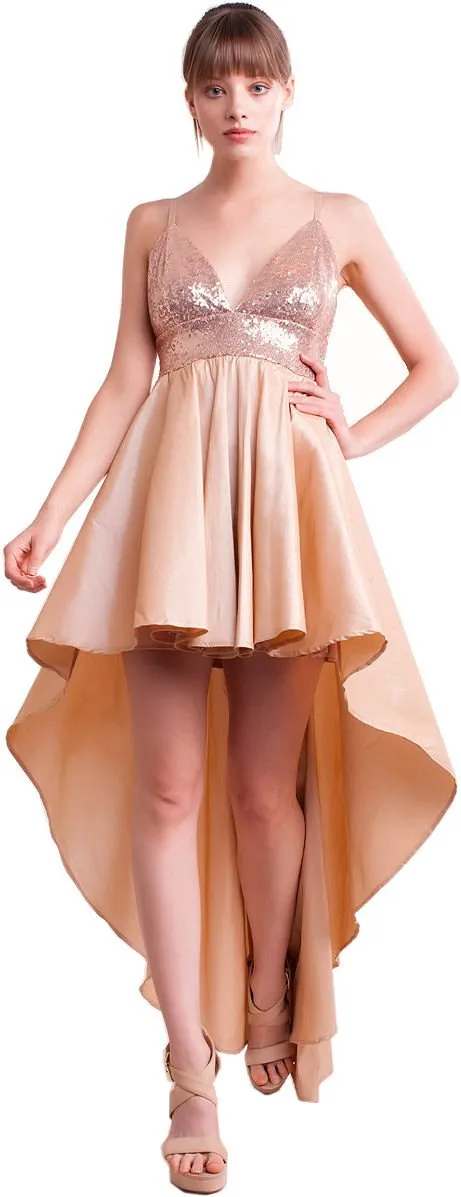 Black Formal Prom Dress Sleeveless High Low with Sequin Bodice