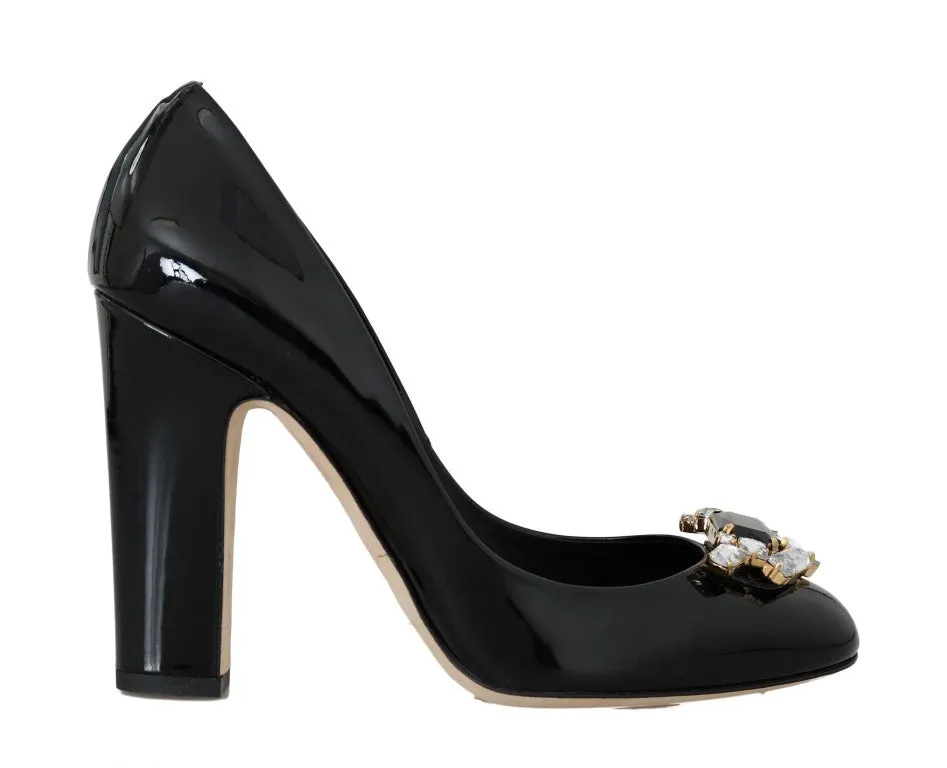 Black Patent Leather Crystal Pumps