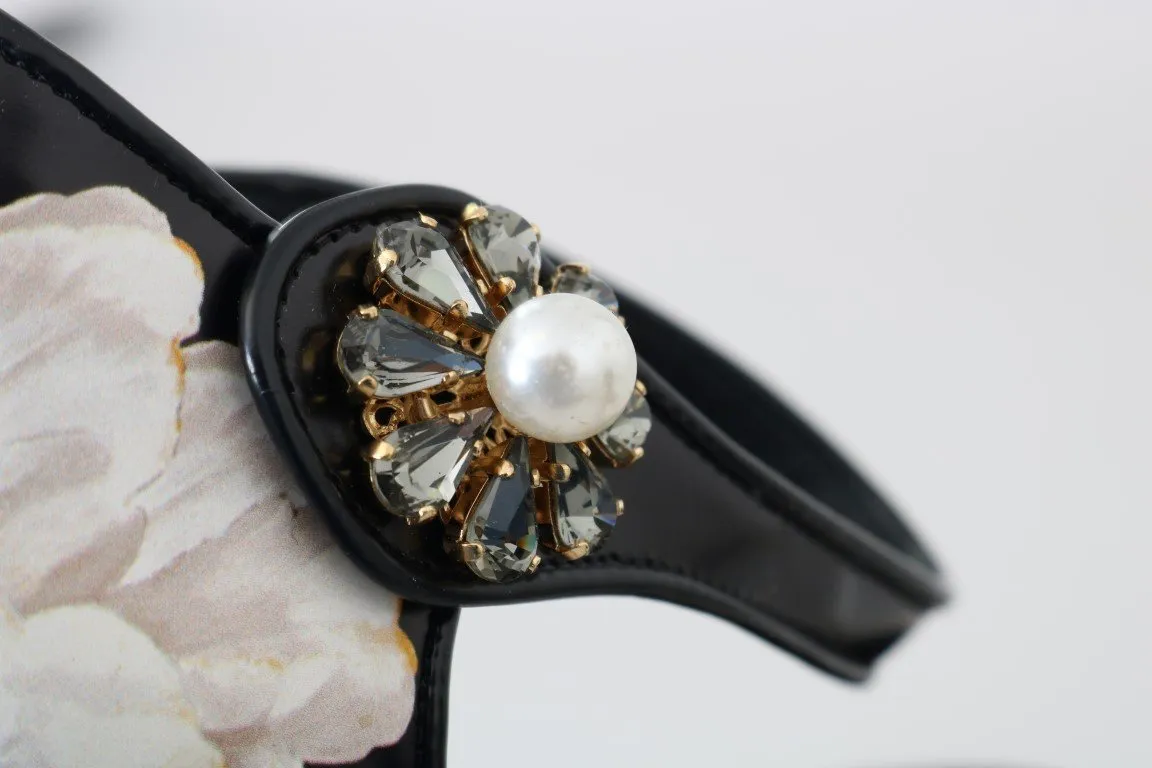 Black Tulip Leather Crystal Shoes