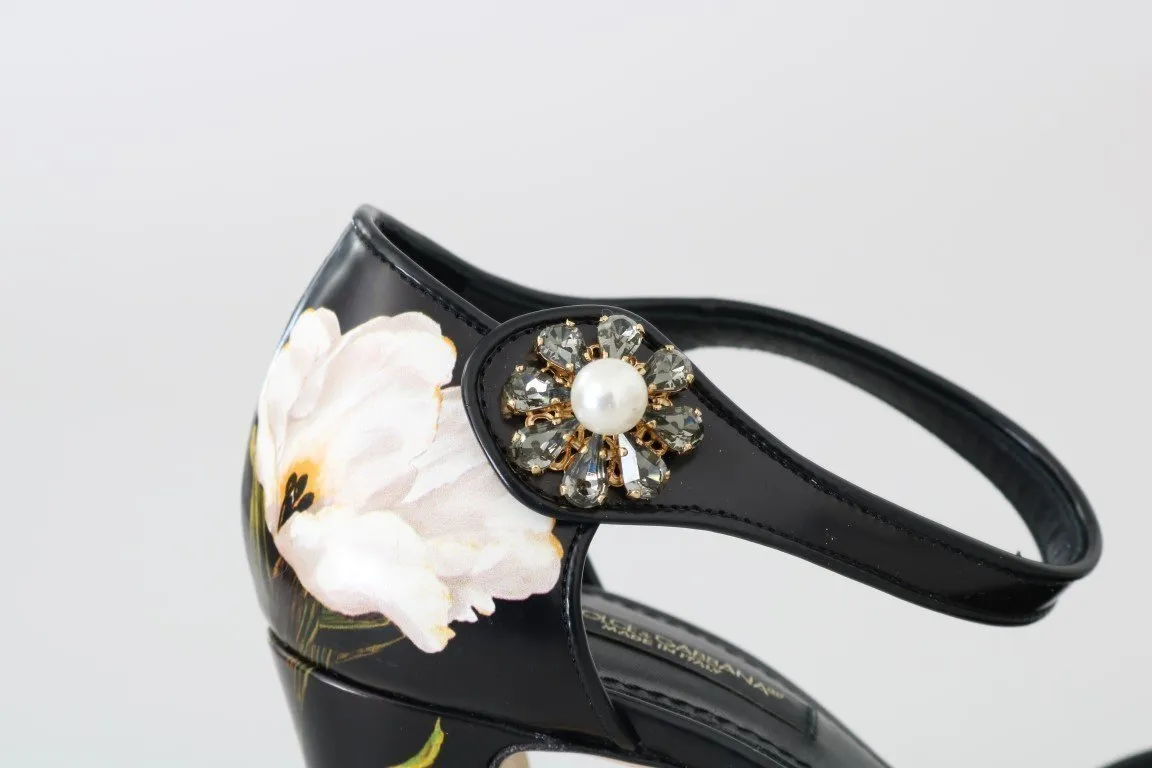 Black Tulip Leather Crystal Shoes