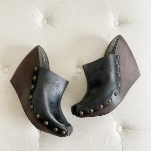 BLAY CONCEPT Vintage Platform Wooden Leather Clogs 38