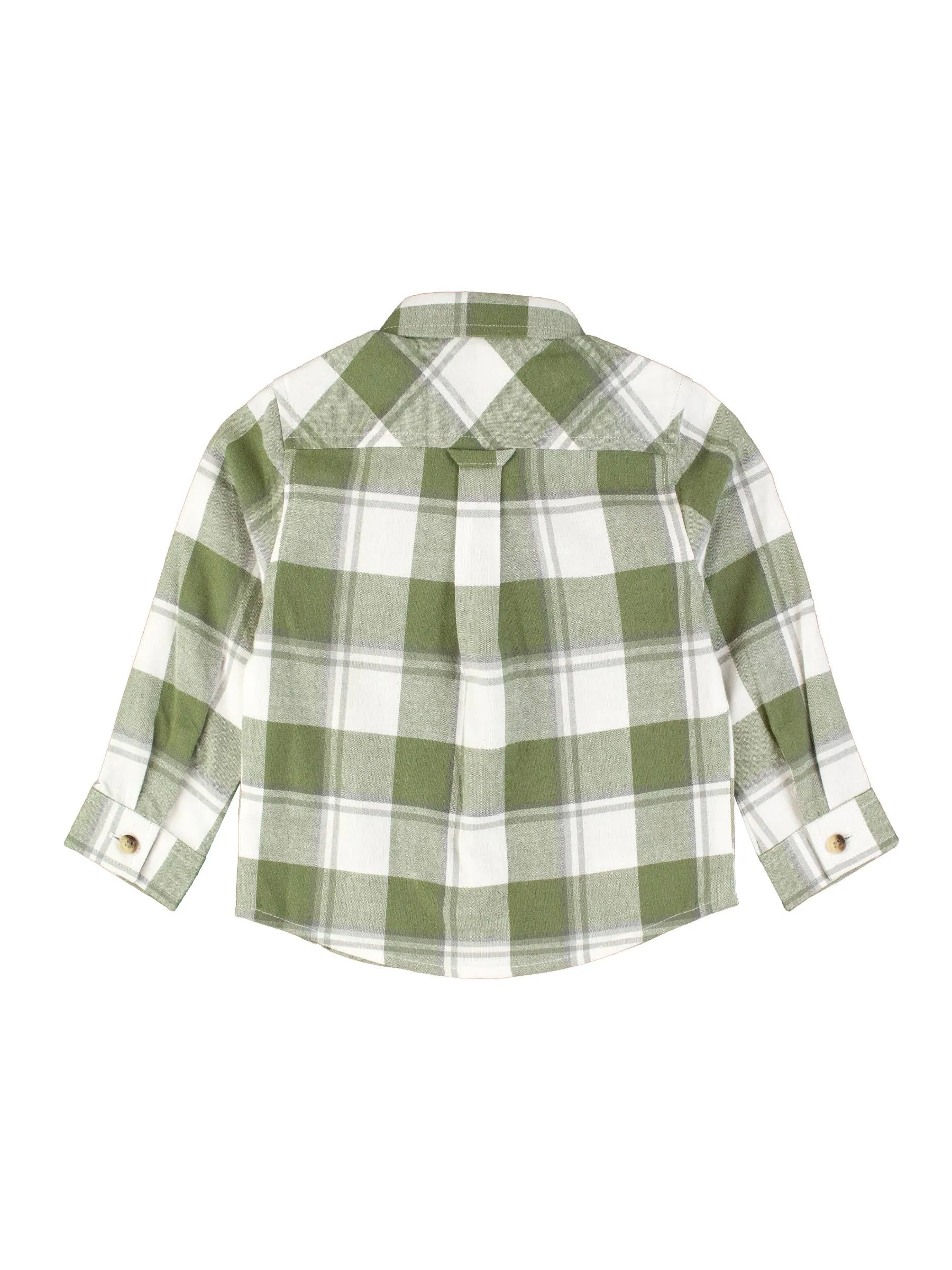 Boys Dusty Olive Plaid Flannel Long Sleeve Button Down Shirt
