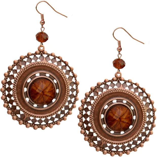 Brown Beaded Rose Gold Cutout Earrings