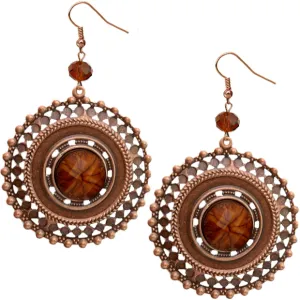 Brown Beaded Rose Gold Cutout Earrings