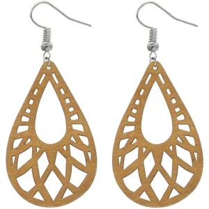 Brown Large Cutout Teardrop Wooden Earrings