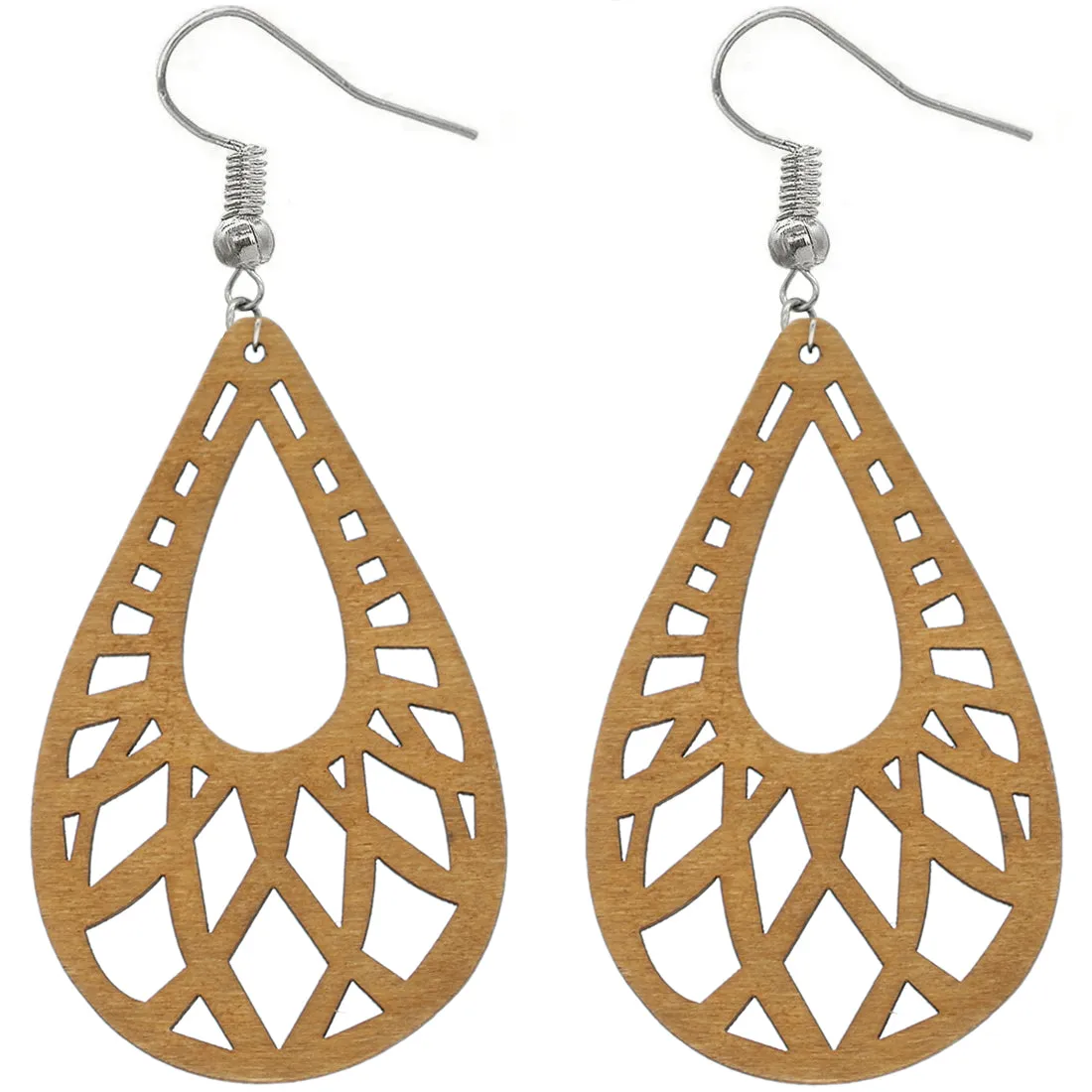 Brown Large Cutout Teardrop Wooden Earrings