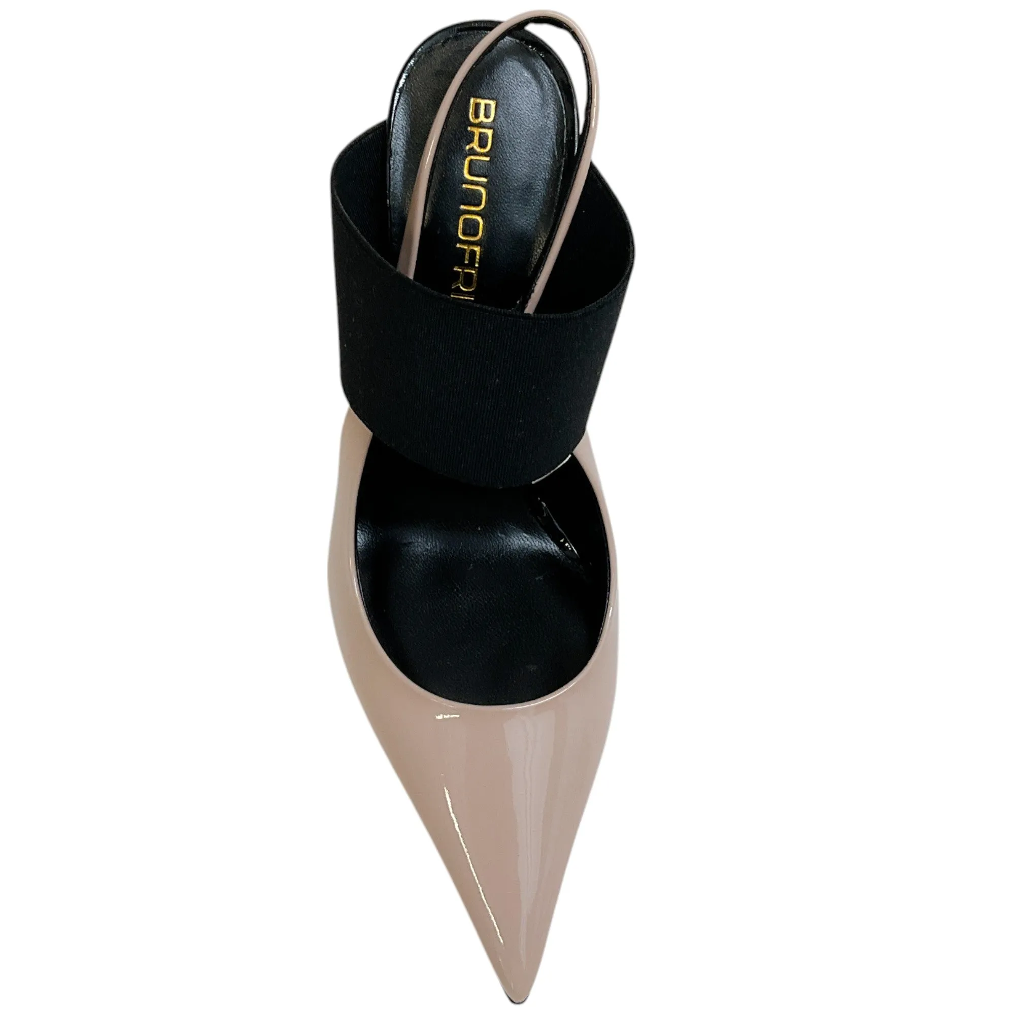 Bruno Frisoni Nude Patent / Black Pointy Tonic Slingback Pumps